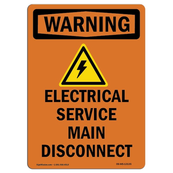 Safety Sign, OSHA WARNING, 5" Height, Electrical Service, Portrait, 10PK
